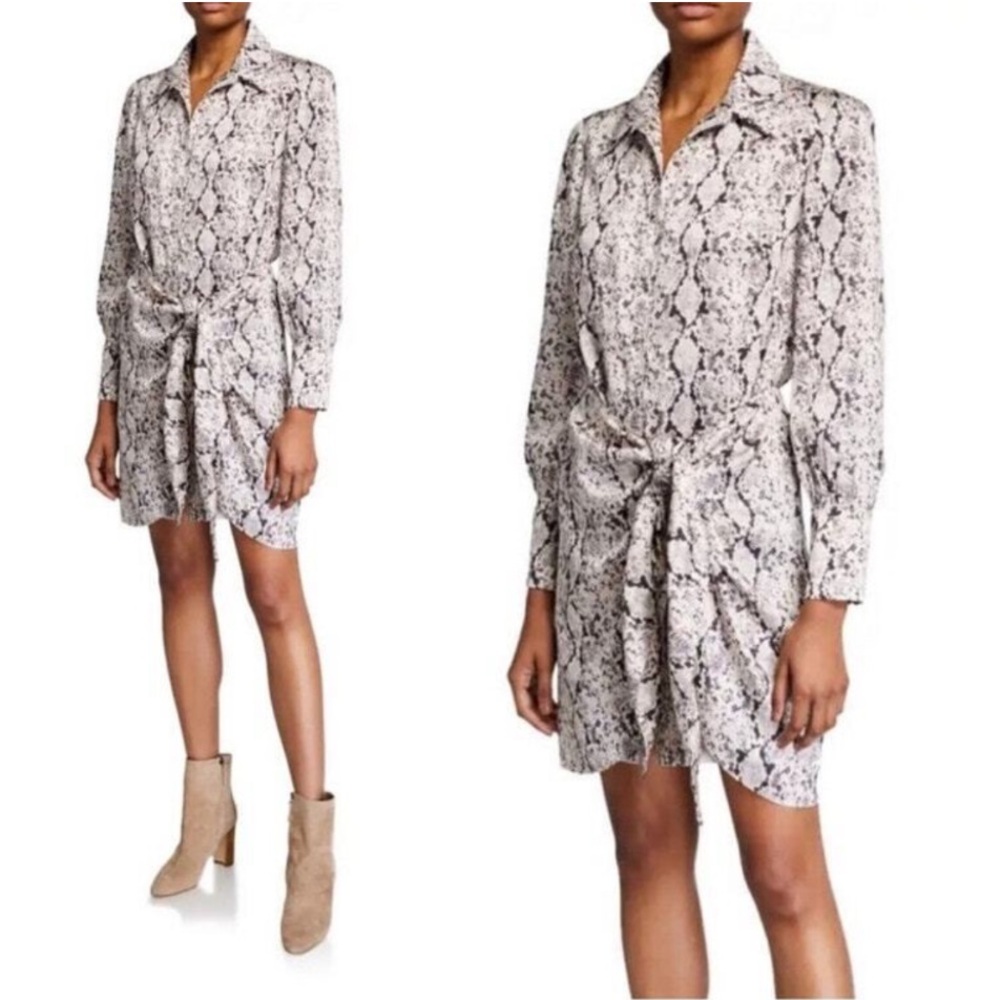Cinq à Sept Gaby Snake Print Shirt Dress 4 Python snakeskin print black white